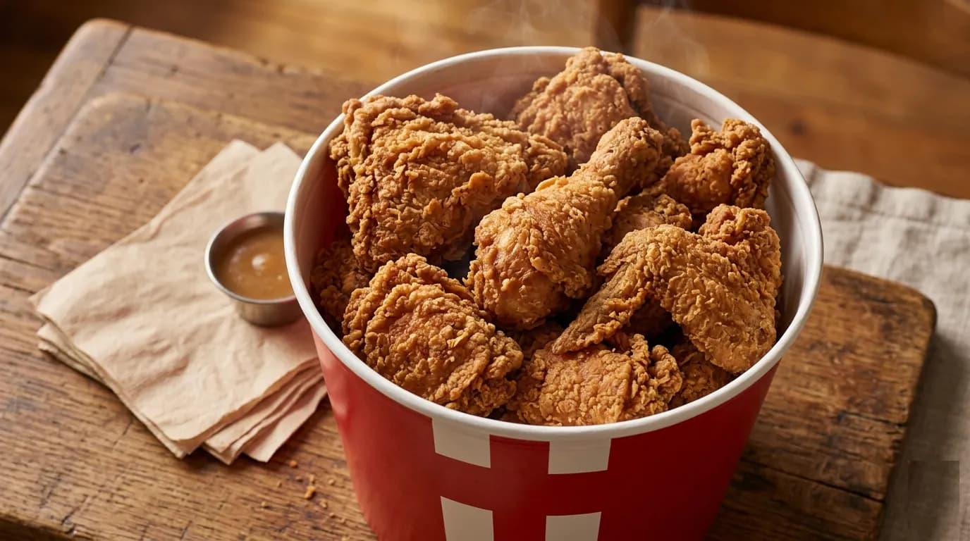 KFC bucket of fried chicken pieces